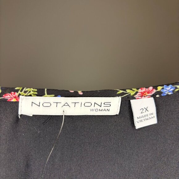 NOTATIONS NEW V-Neck Blouse Womens 2X Sheer Lined Black Floral Stretch Poncho - Picture 8 of 8